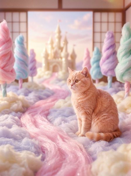 Pets in Cotton Candy land — AI photo extension by Venus Wong on FRAW
